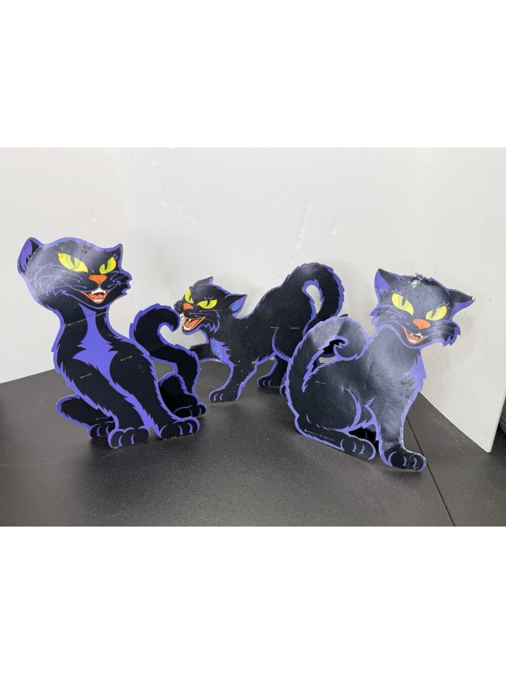 Lot of 3 Purple & Black Vintage 1982 The Beistle Co. Die-Cut Halloween Cats